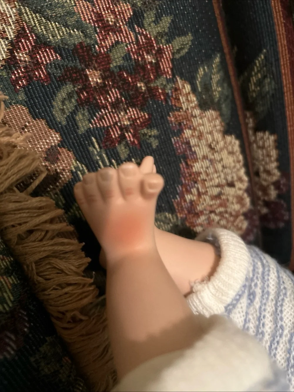 Porcelain Baby Doll in Cream & Light Blue Knit Outfit